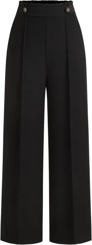 CIDER Mid Rise Elastic Waist Pocket Pleated Straight Leg Trousers