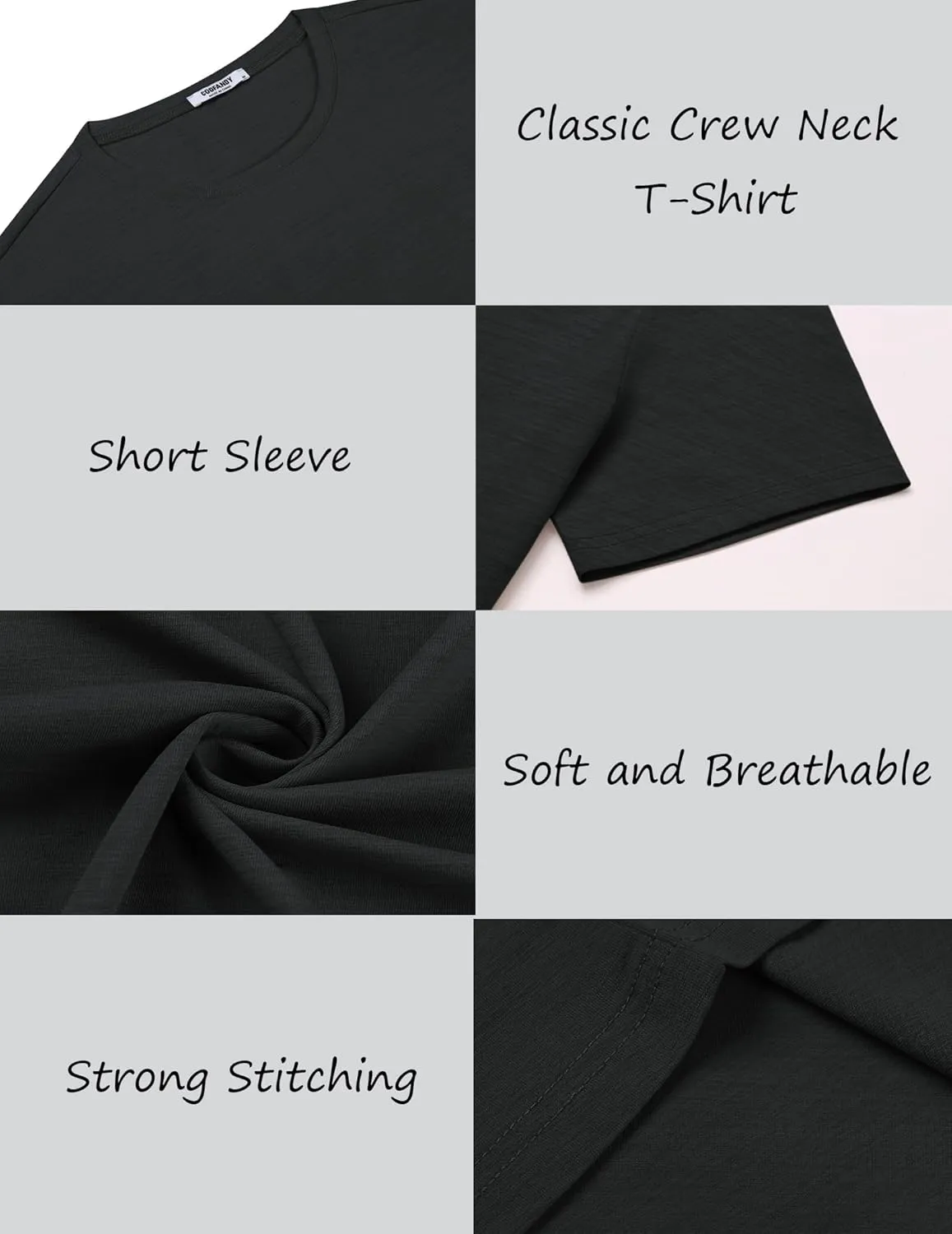 COOFANDY Mens Crew Neck T Shirt Short Sleeve Casual Summer Basic Tee Muscle Slim Fit Workout T-Shirt