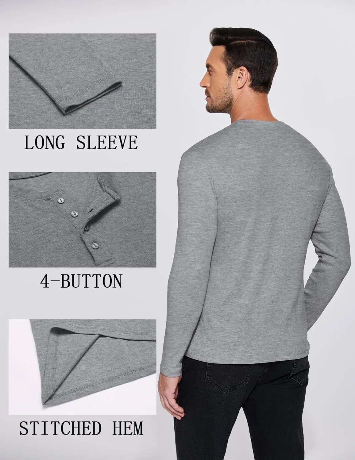 COOFANDY Mens Henley Shirts Long Sleeve Fashion Tee Shirts Slim Fit 4 Buttons T-Shirts Casual Basic Pullover Top