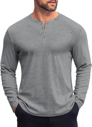 COOFANDY Mens Henley Shirts Long Sleeve Fashion Tee Shirts Slim Fit 4 Buttons T-Shirts Casual Basic Pullover Top