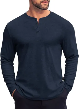 COOFANDY Mens Henley Shirts Long Sleeve Fashion Tee Shirts Slim Fit 4 Buttons T-Shirts Casual Basic Pullover Top