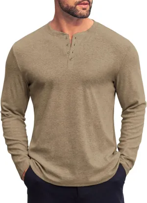 COOFANDY Mens Henley Shirts Long Sleeve Fashion Tee Shirts Slim Fit 4 Buttons T-Shirts Casual Basic Pullover Top