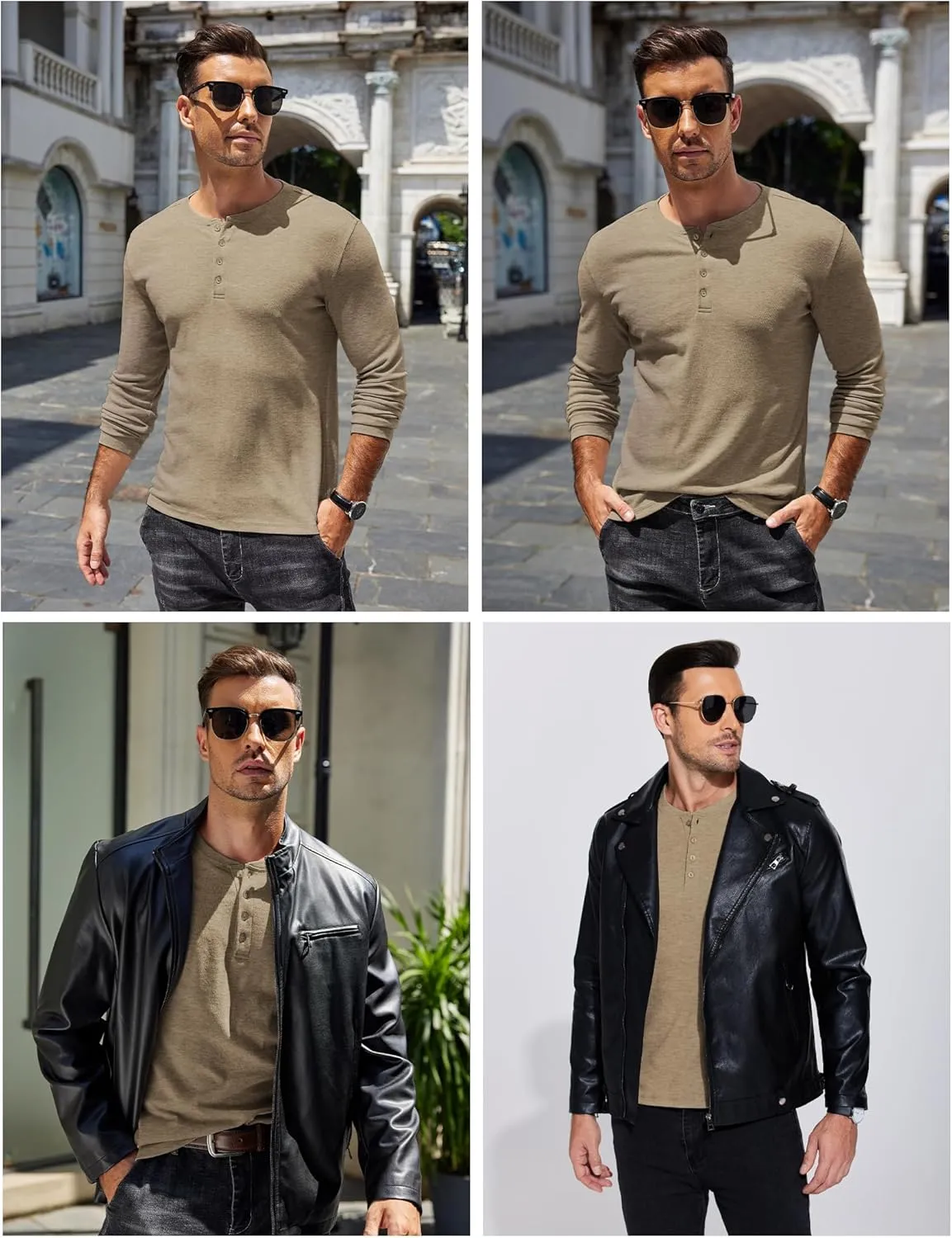 COOFANDY Mens Henley Shirts Long Sleeve Fashion Tee Shirts Slim Fit 4 Buttons T-Shirts Casual Basic Pullover Top