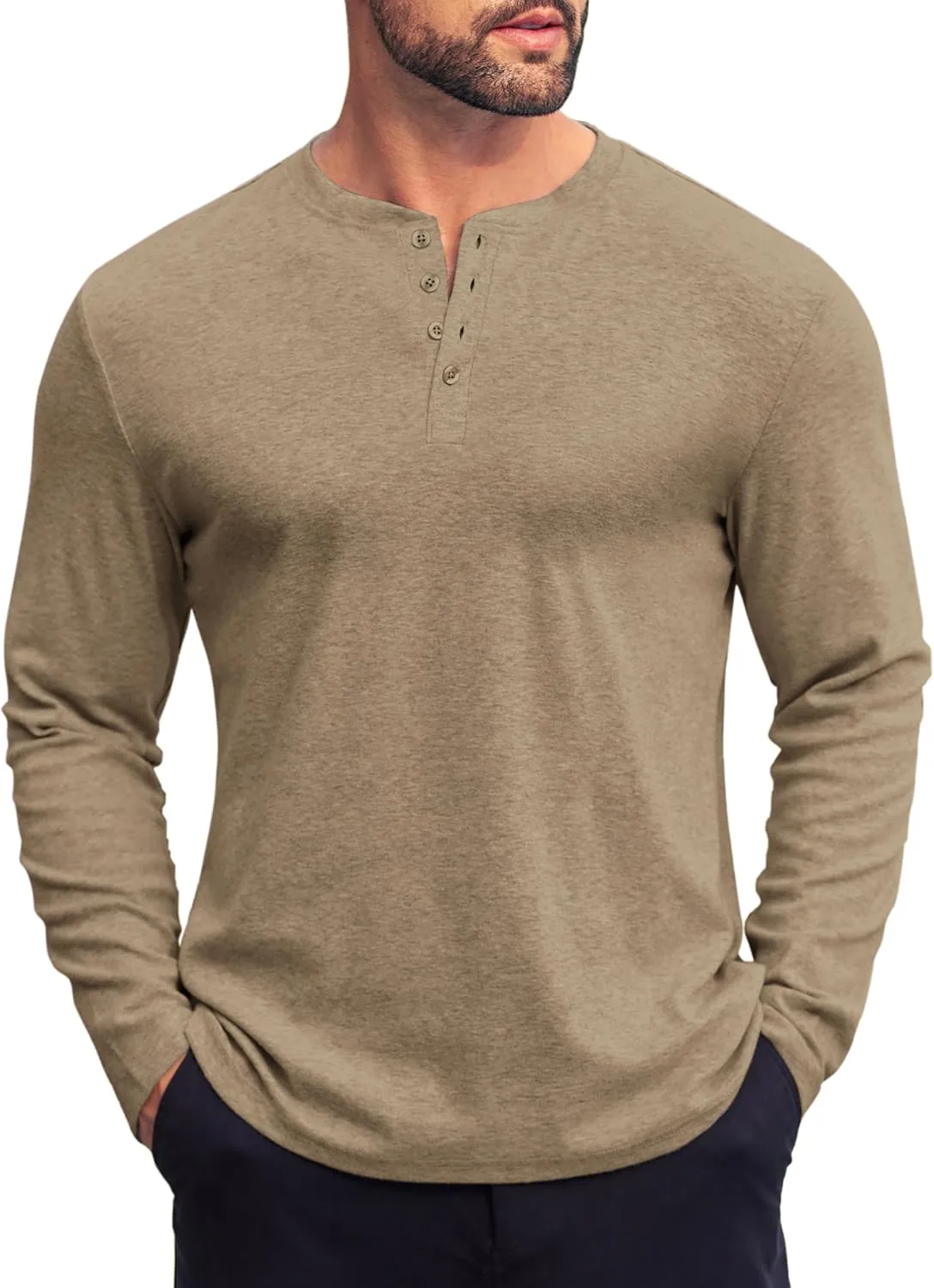 COOFANDY Mens Henley Shirts Long Sleeve Fashion Tee Shirts Slim Fit 4 Buttons T-Shirts Casual Basic Pullover Top