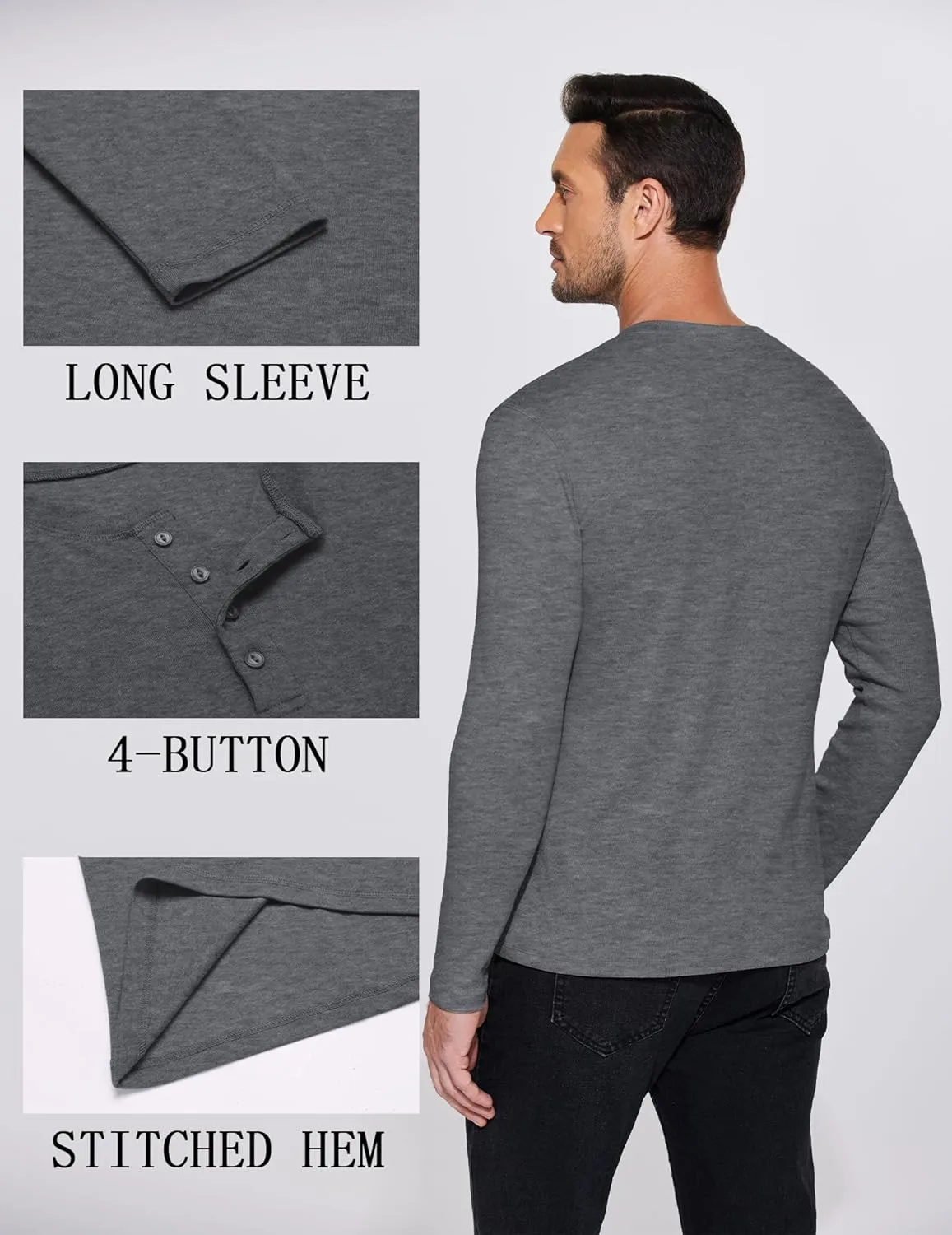 COOFANDY Mens Henley Shirts Long Sleeve Fashion Tee Shirts Slim Fit 4 Buttons T-Shirts Casual Basic Pullover Top