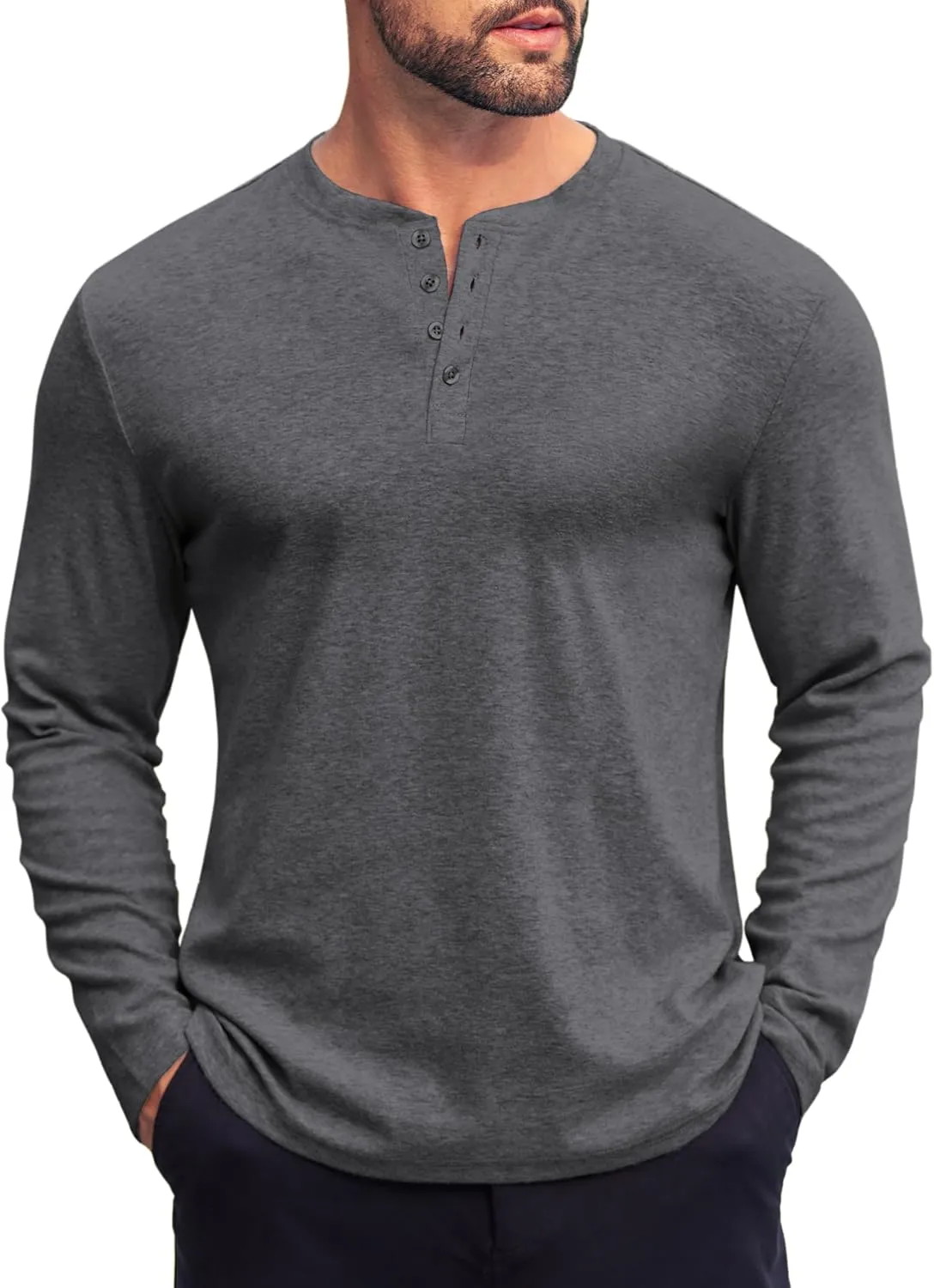 COOFANDY Mens Henley Shirts Long Sleeve Fashion Tee Shirts Slim Fit 4 Buttons T-Shirts Casual Basic Pullover Top
