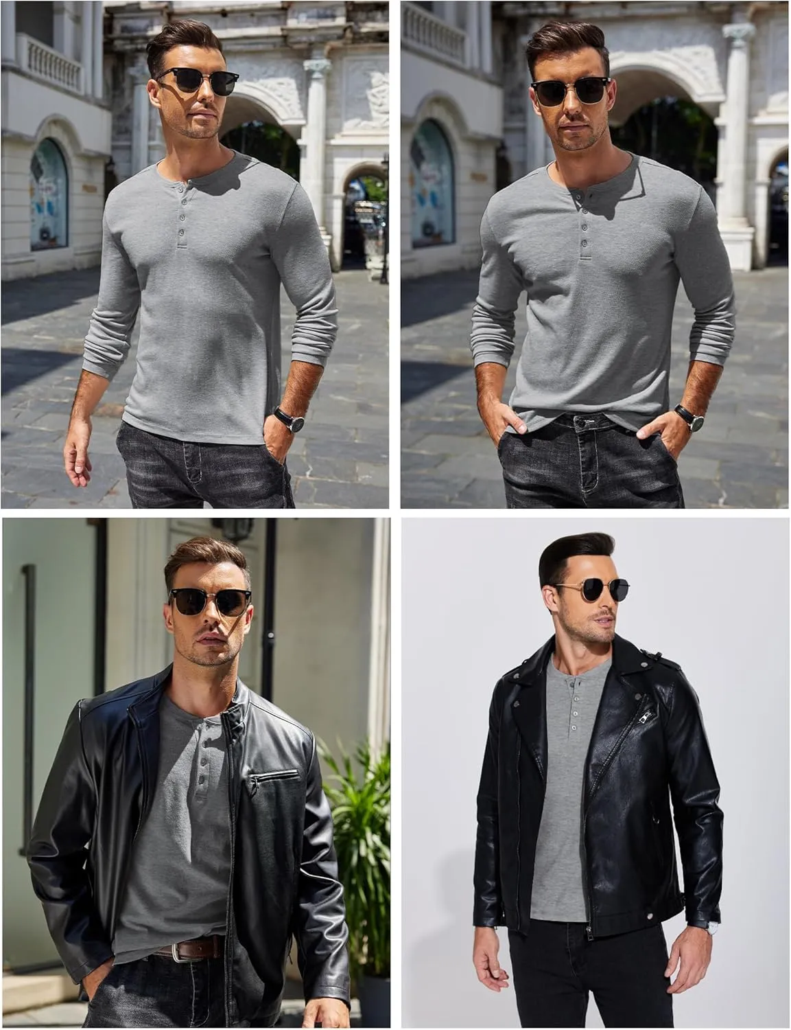 COOFANDY Mens Henley Shirts Long Sleeve Fashion Tee Shirts Slim Fit 4 Buttons T-Shirts Casual Basic Pullover Top