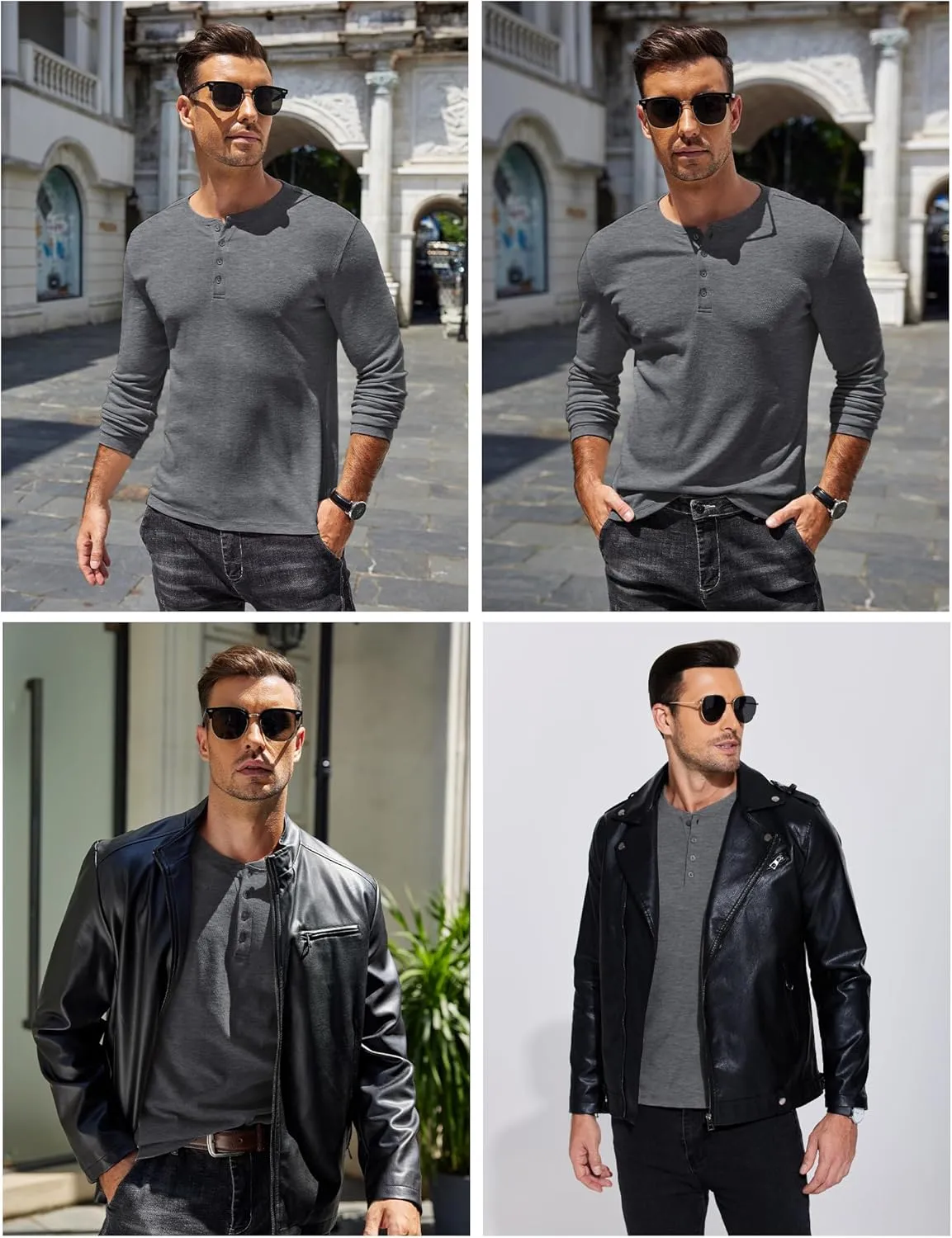 COOFANDY Mens Henley Shirts Long Sleeve Fashion Tee Shirts Slim Fit 4 Buttons T-Shirts Casual Basic Pullover Top