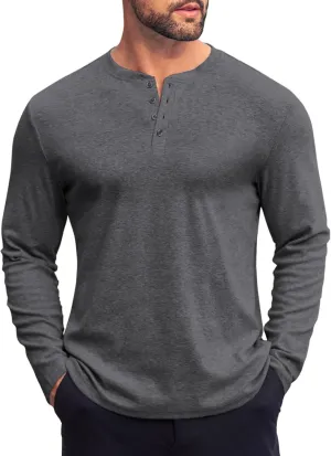 COOFANDY Mens Henley Shirts Long Sleeve Fashion Tee Shirts Slim Fit 4 Buttons T-Shirts Casual Basic Pullover Top