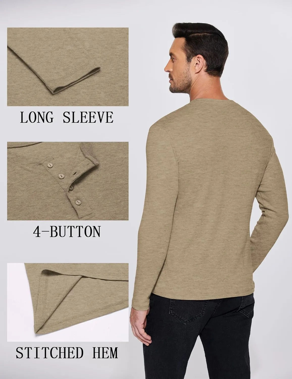 COOFANDY Mens Henley Shirts Long Sleeve Fashion Tee Shirts Slim Fit 4 Buttons T-Shirts Casual Basic Pullover Top