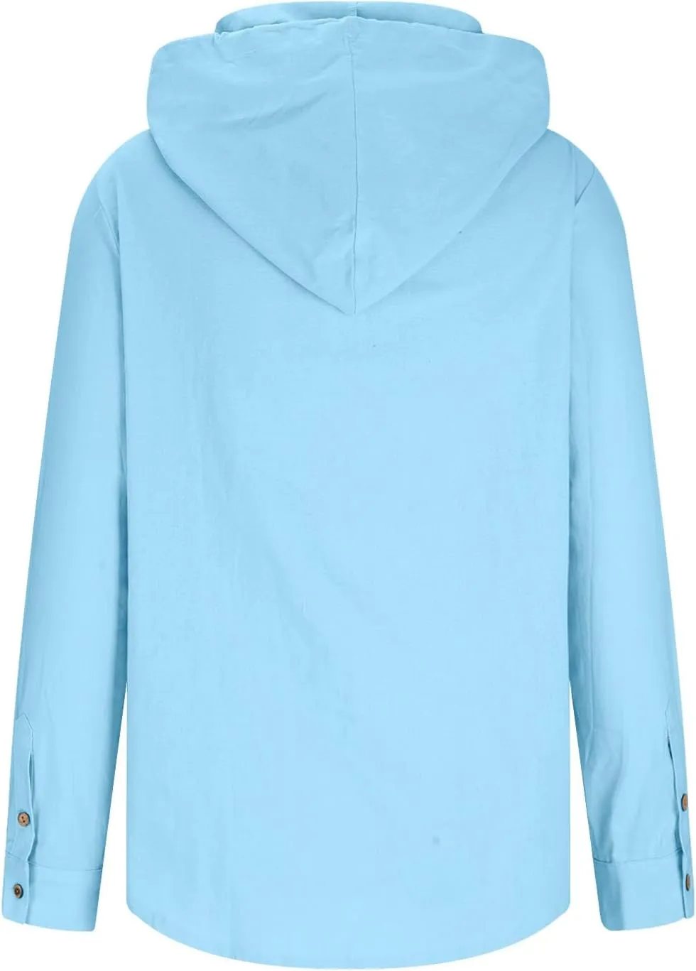 Cotton Linen Button Down Shirts for Men Long Sleeve Drawstring Hooded Tops Casual Lightweight Hoodie Shirt