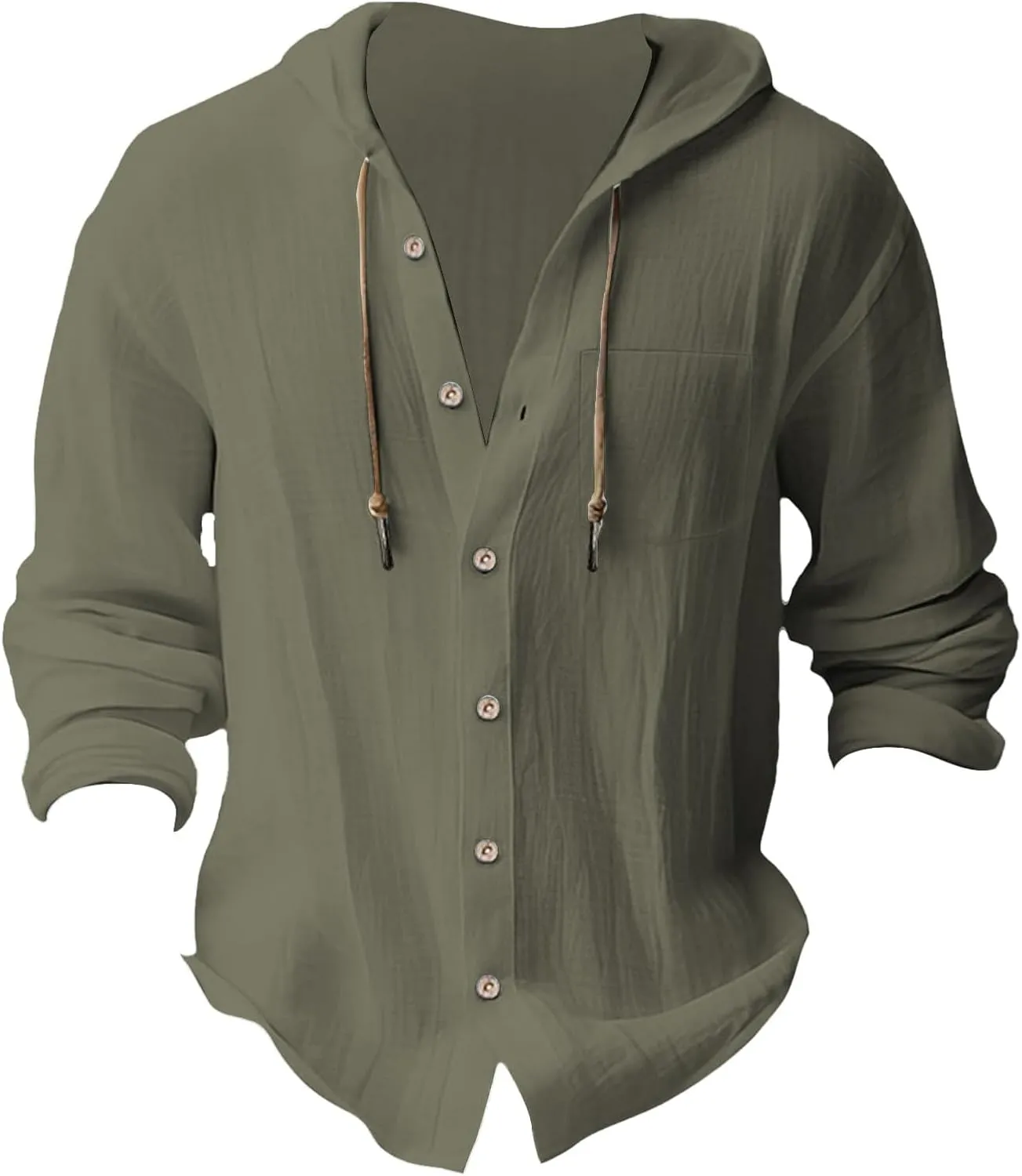 Cotton Linen Hoodies for Men Casual Lightweight Breathable Long Sleeve Button Down Hooded Beach Hippie T Shirts