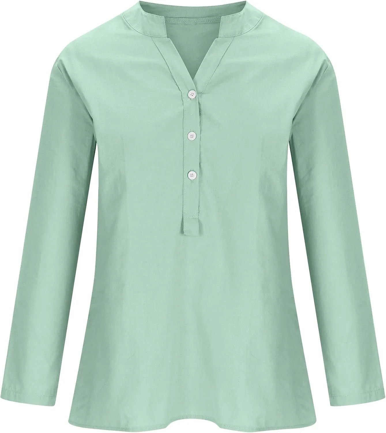 Cotton Linen Tops for Women 3/4 Sleeve Loose Fit Shirts Fashion Casual Solid Color V Neck Blouses 2024 Summer Tops