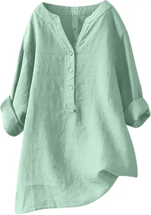 Cotton Linen Tops for Women 3/4 Sleeve Loose Fit Shirts Fashion Casual Solid Color V Neck Blouses 2024 Summer Tops