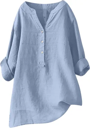 Cotton Linen Tops for Women 3/4 Sleeve Loose Fit Shirts Fashion Casual Solid Color V Neck Blouses 2024 Summer Tops