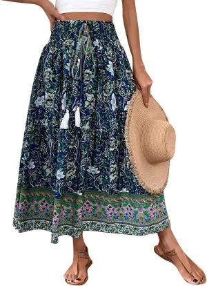 Cotton Skirts for Women High Waist Flowy A-Line Maxi Skirt Bohemian Long Skirt