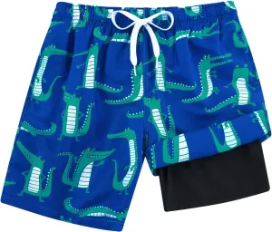 Cozople Boys Swim Trunks Compression Liner Swim Shorts Quick Dry Bathing Suit with Boxer Brief Swimwear 4-10T
