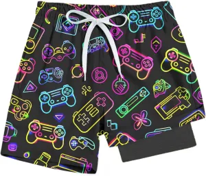 Cozople Boys Swim Trunks Compression Liner Swim Shorts Quick Dry Bathing Suit with Boxer Brief Swimwear 4-10T