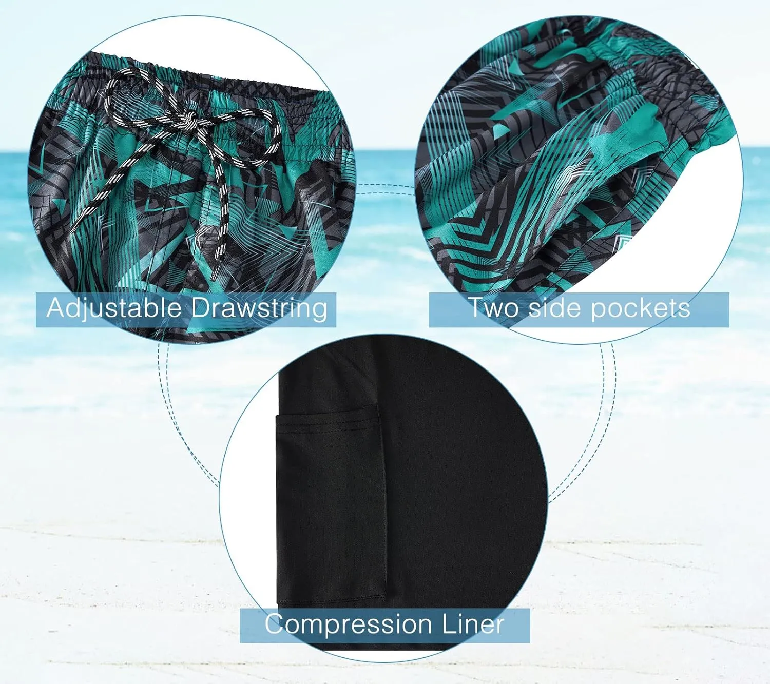 Cozople Boys Swim Trunks with Boxer Brief Liner Compression Swimwear Quick Dry Swim Shorts Bathing Suits 7-20 Years