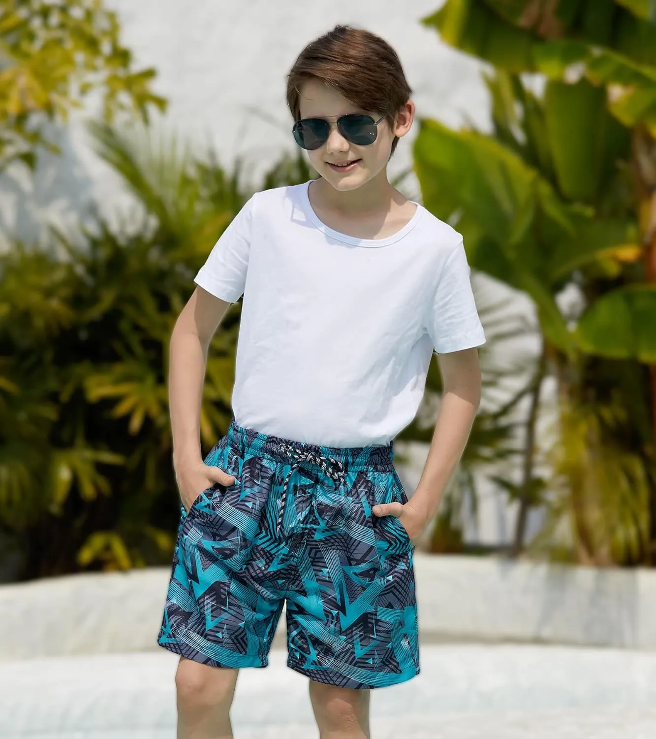 Cozople Boys Swim Trunks with Boxer Brief Liner Compression Swimwear Quick Dry Swim Shorts Bathing Suits 7-20 Years