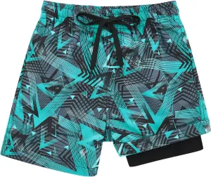 Cozople Boys Swim Trunks with Boxer Brief Liner Compression Swimwear Quick Dry Swim Shorts Bathing Suits 7-20 Years