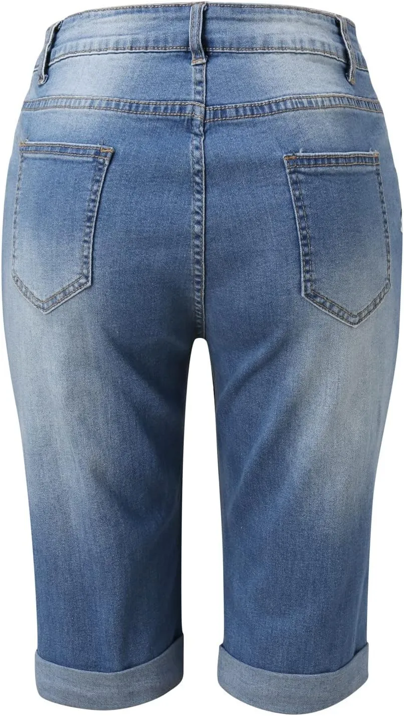 Denim Shorts for Women High Waisted Stretchy Jean Shorts Distressed Summer Shorts Cut Off Denim Jean Shorts