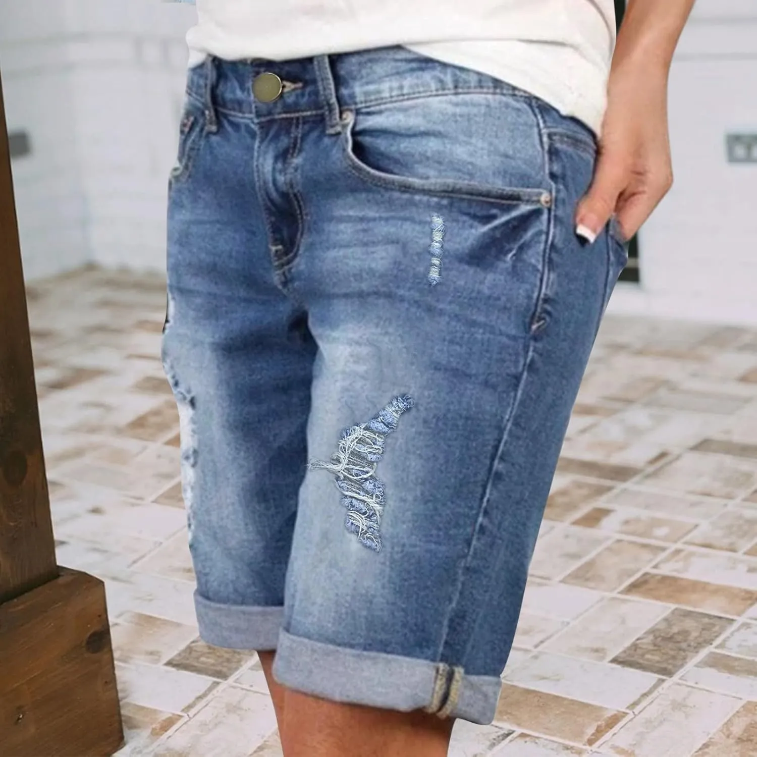 Denim Shorts for Women High Waisted Stretchy Jean Shorts Distressed Summer Shorts Cut Off Denim Jean Shorts