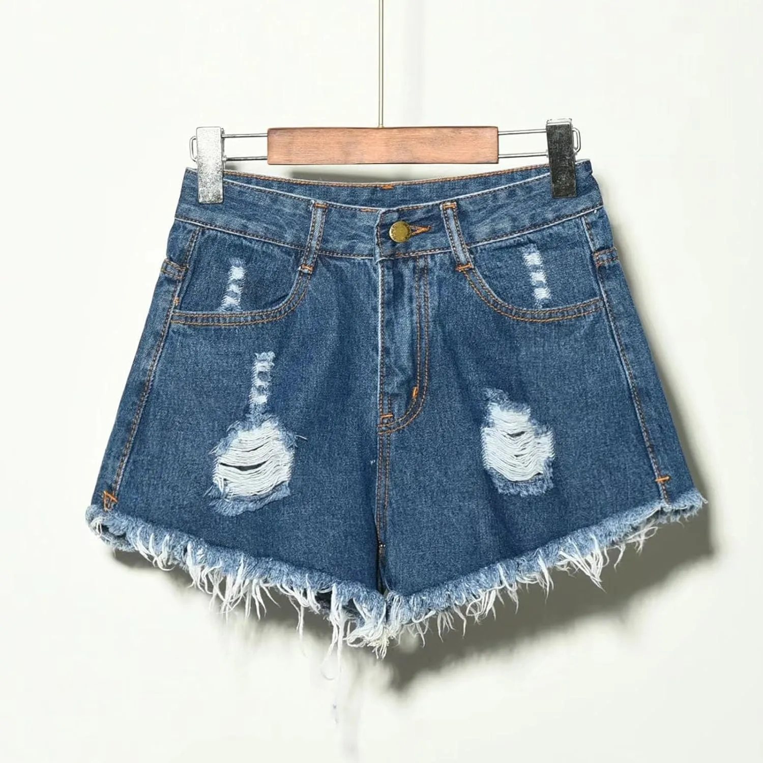 Denim Shorts for Women Mid Rise Ripped Distressed Shorts Frayed Raw Hem 5" Shorts with Pockets Trendy Cut Off Shorts