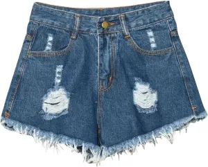 Denim Shorts for Women Mid Rise Ripped Distressed Shorts Frayed Raw Hem 5" Shorts with Pockets Trendy Cut Off Shorts