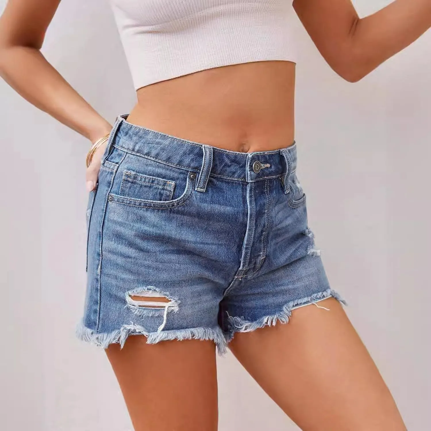 Denim Shorts Women High Waisted Lifting Mid Rise Denim Shorts