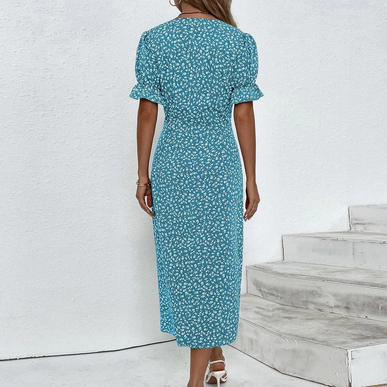 Dresses Women Wrap Midi Dresses for Women Puff Sleeve Summer Summer Dresses Women Ethnic Style