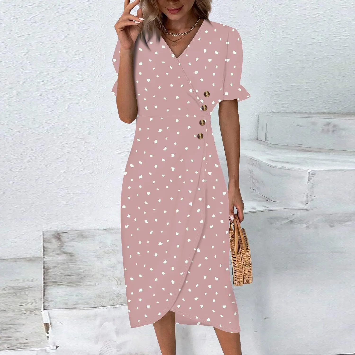 Dresses Women Wrap Midi Dresses for Women Puff Sleeve Summer Summer Dresses Women Ethnic Style