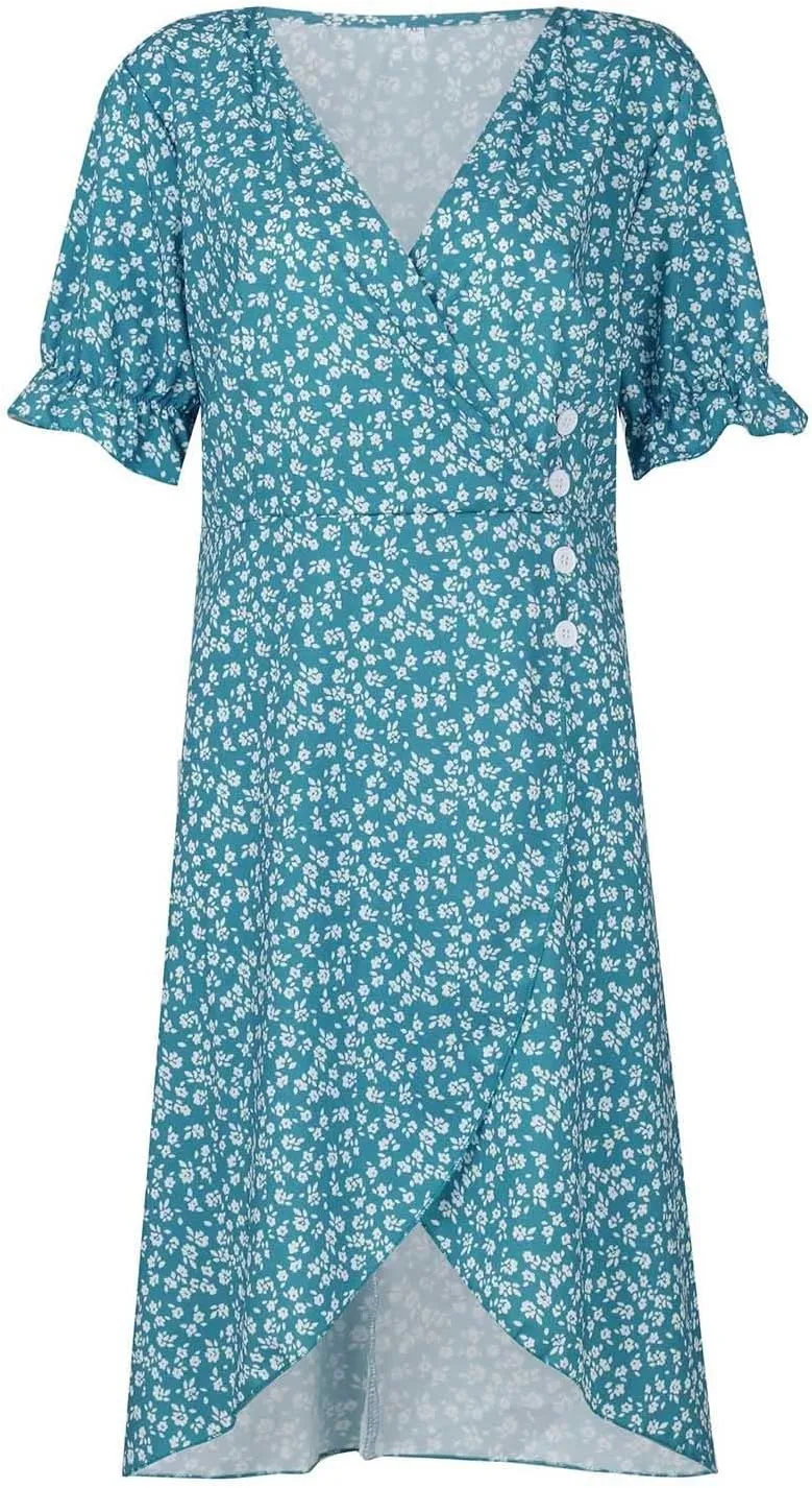 Dresses Women Wrap Midi Dresses for Women Puff Sleeve Summer Summer Dresses Women Ethnic Style