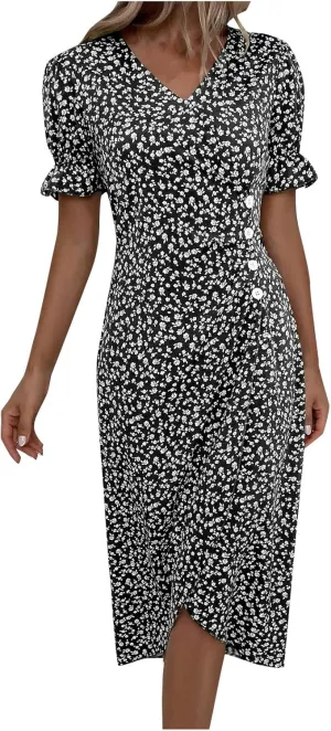 Dresses Women Wrap Midi Dresses for Women Puff Sleeve Summer Summer Dresses Women Ethnic Style