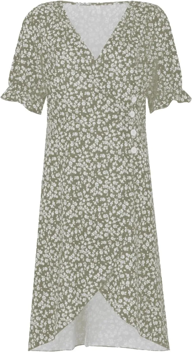 Dresses Women Wrap Midi Dresses for Women Puff Sleeve Summer Summer Dresses Women Ethnic Style