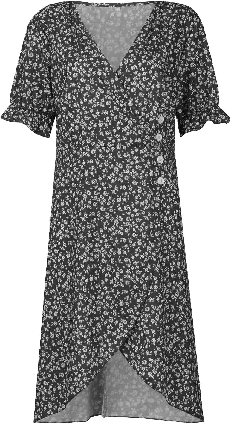 Dresses Women Wrap Midi Dresses for Women Puff Sleeve Summer Summer Dresses Women Ethnic Style