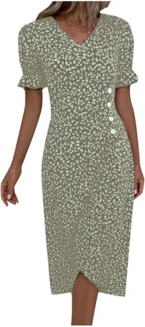 Dresses Women Wrap Midi Dresses for Women Puff Sleeve Summer Summer Dresses Women Ethnic Style
