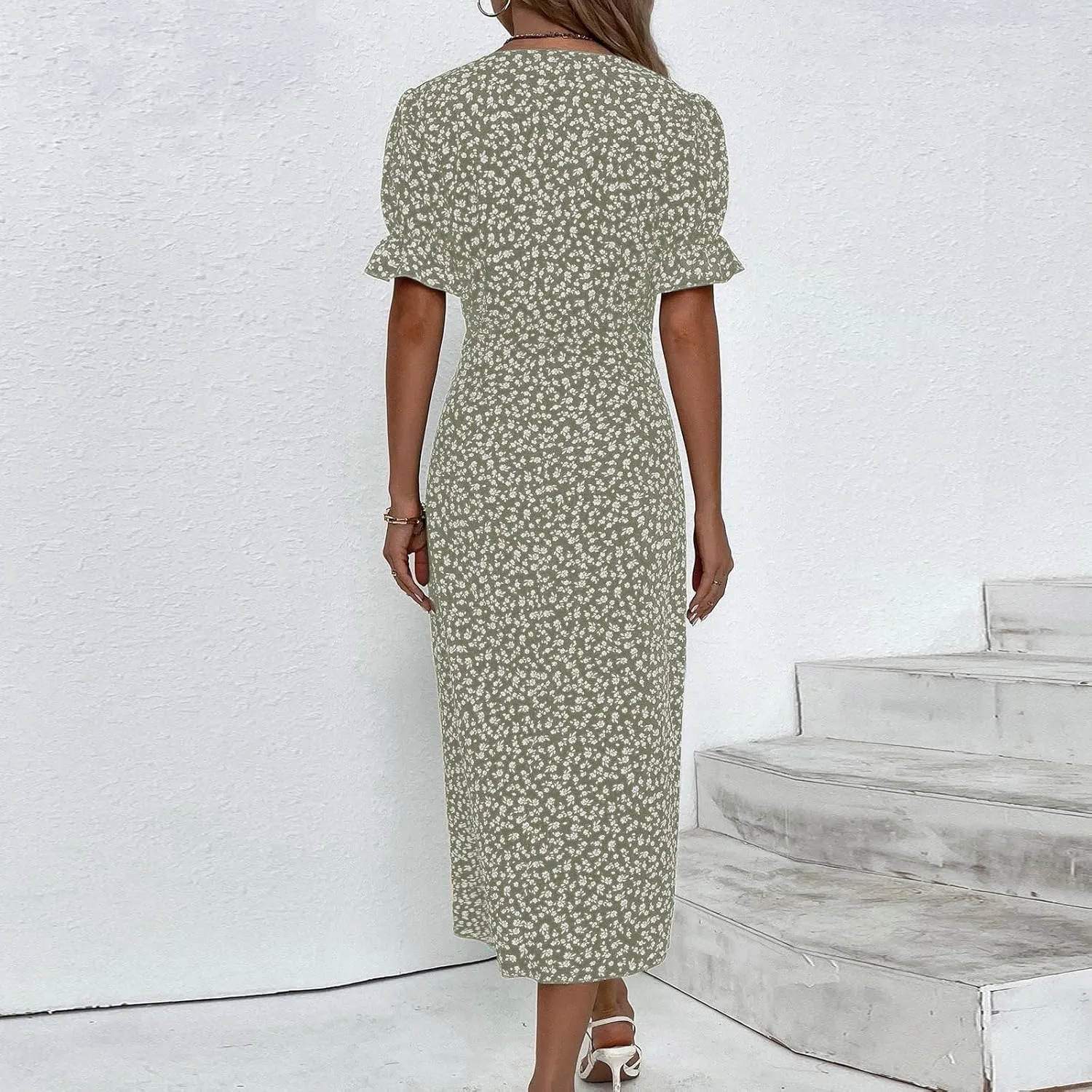 Dresses Women Wrap Midi Dresses for Women Puff Sleeve Summer Summer Dresses Women Ethnic Style
