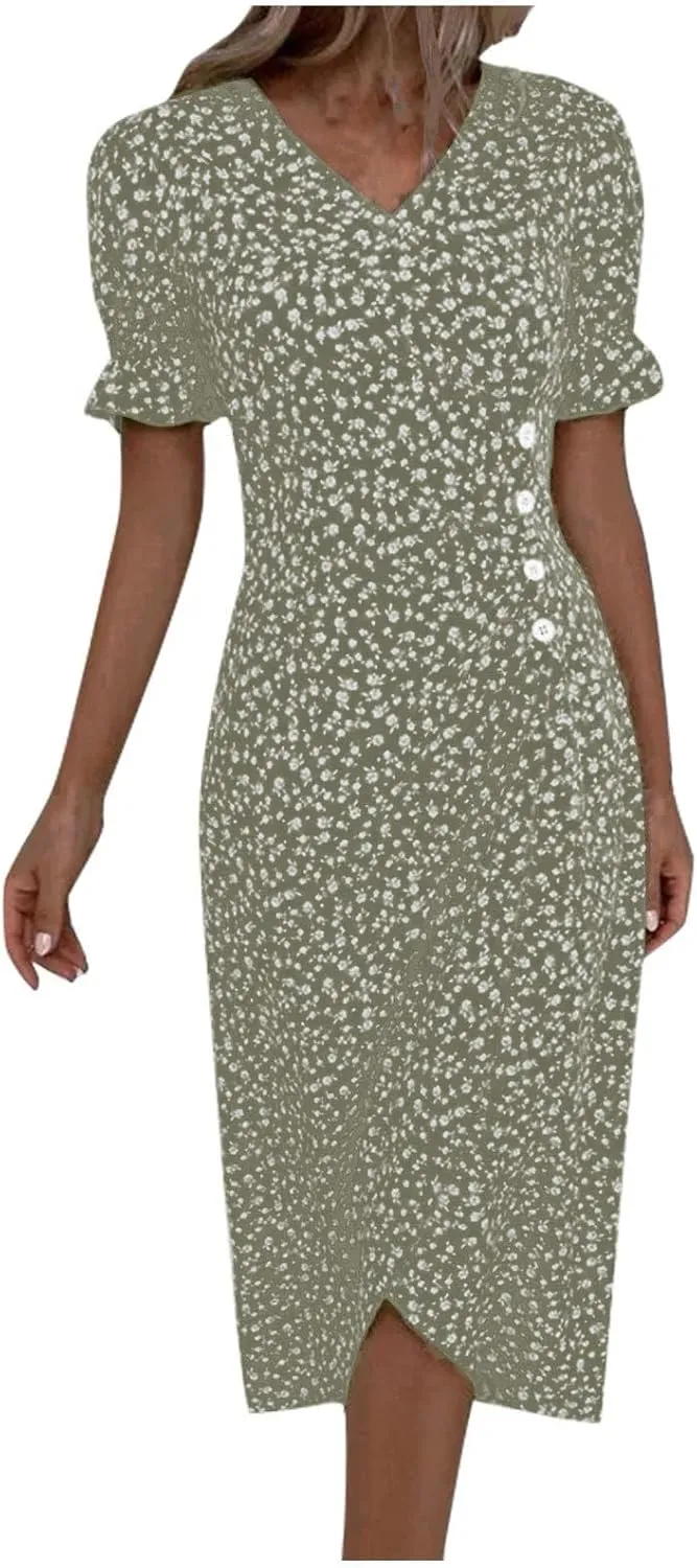 Dresses Women Wrap Midi Dresses for Women Puff Sleeve Summer Summer Dresses Women Ethnic Style
