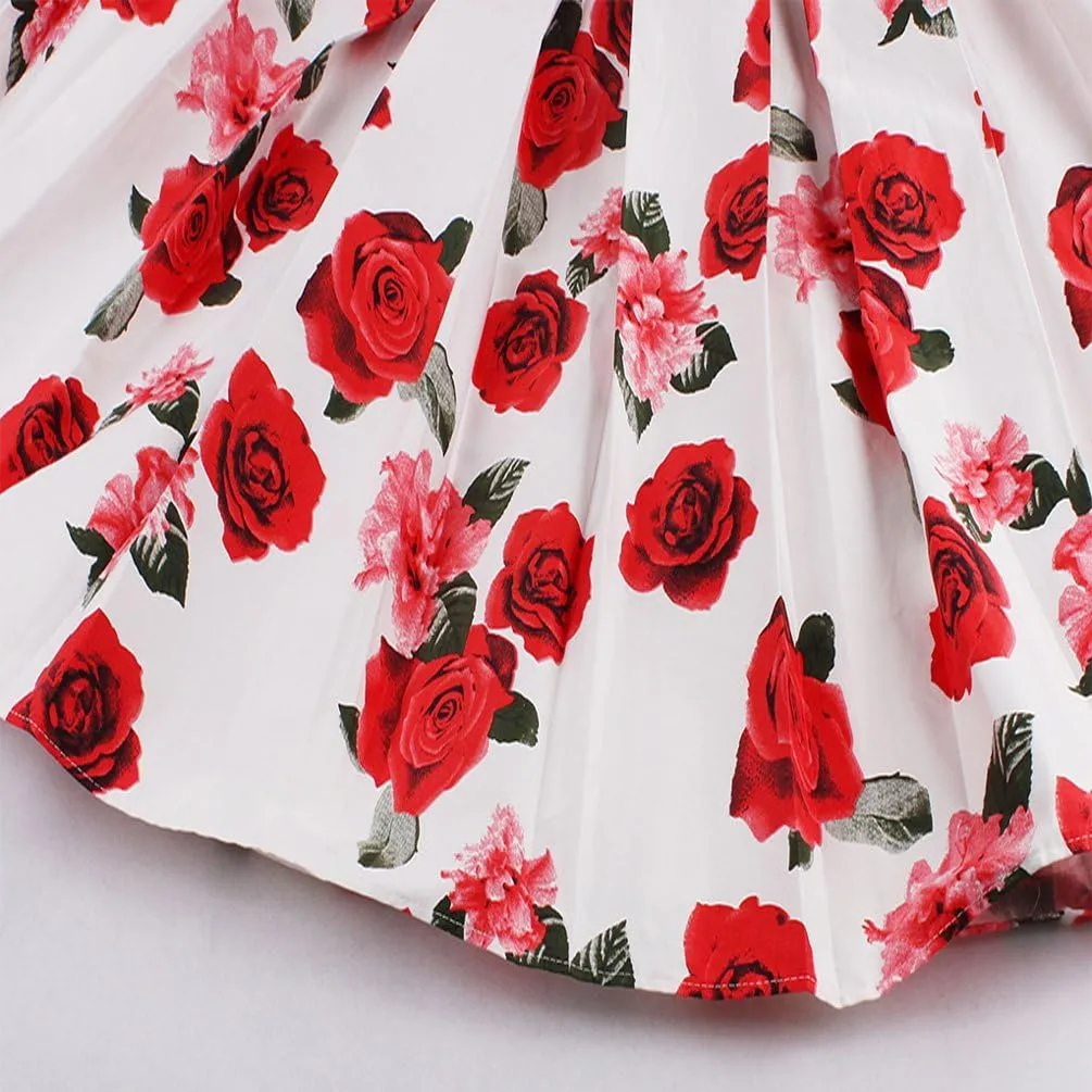 Dressever Women's Vintage A-line Printed Pleated Flared Midi Skirts