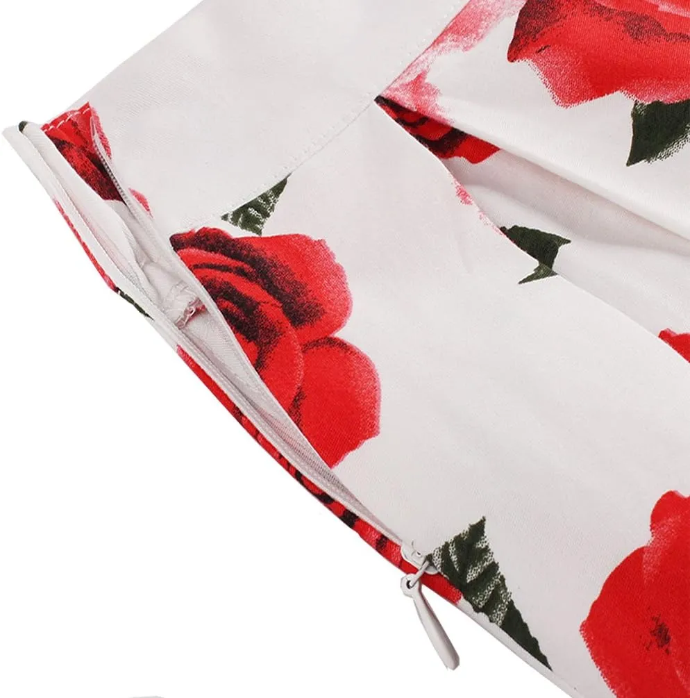 Dressever Women's Vintage A-line Printed Pleated Flared Midi Skirts