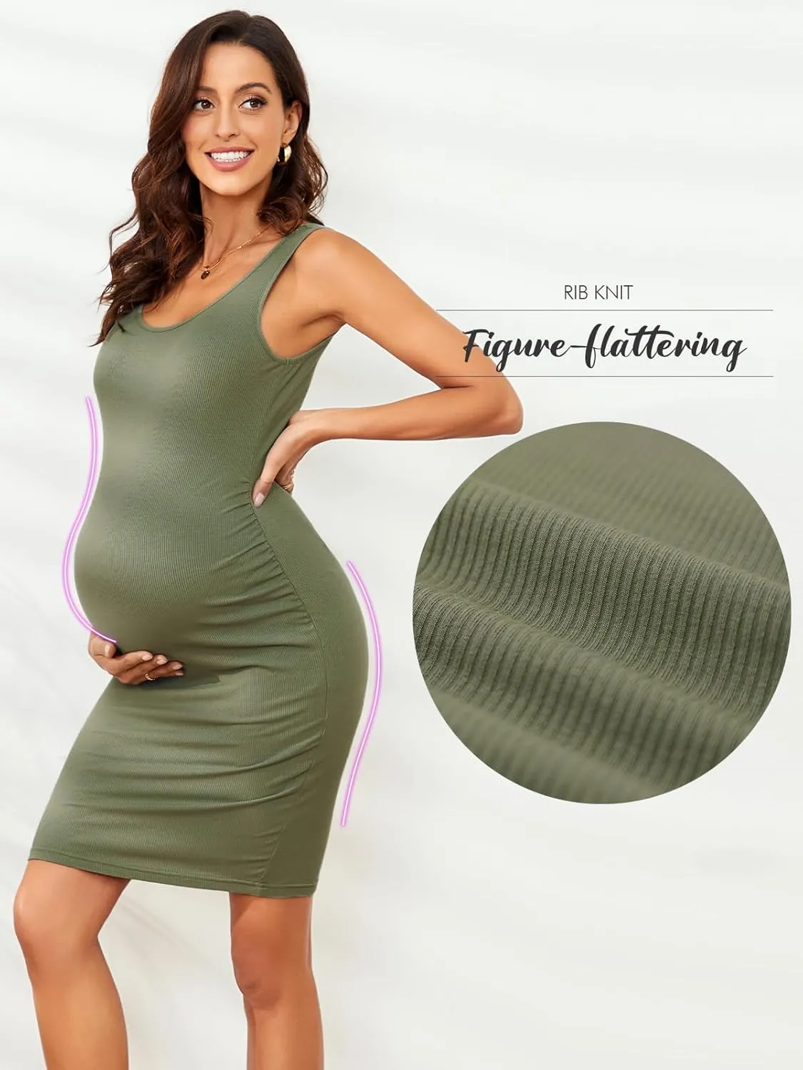 Ecavus Women's Maternity Ribbed Slim Fit Dress Sleeveless Tank Dresses Scoop Neck Pregnancy Bodycon Dress for Casual Wear