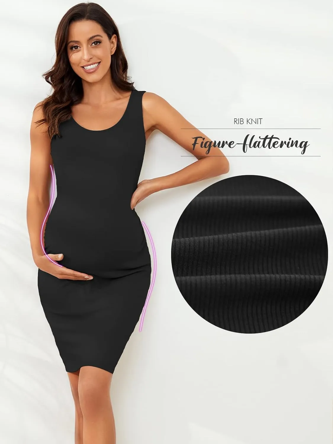 Ecavus Women's Maternity Ribbed Slim Fit Dress Sleeveless Tank Dresses Scoop Neck Pregnancy Bodycon Dress for Casual Wear