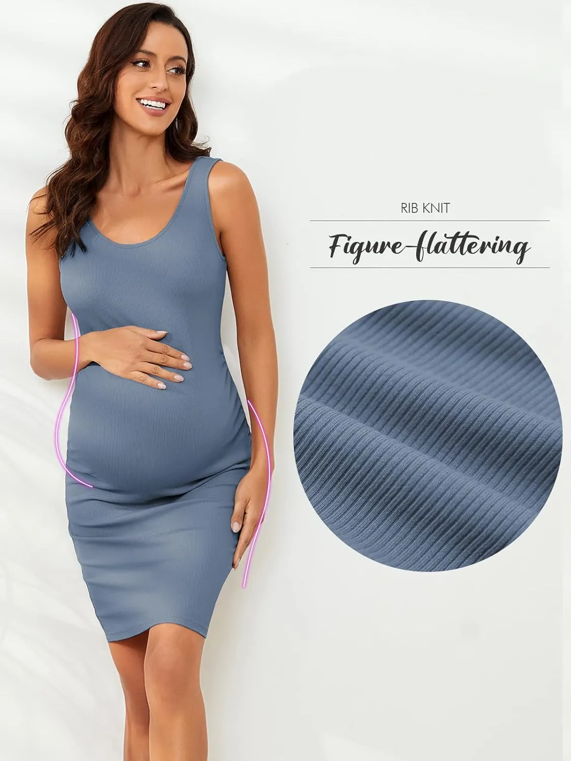 Ecavus Women's Maternity Ribbed Slim Fit Dress Sleeveless Tank Dresses Scoop Neck Pregnancy Bodycon Dress for Casual Wear