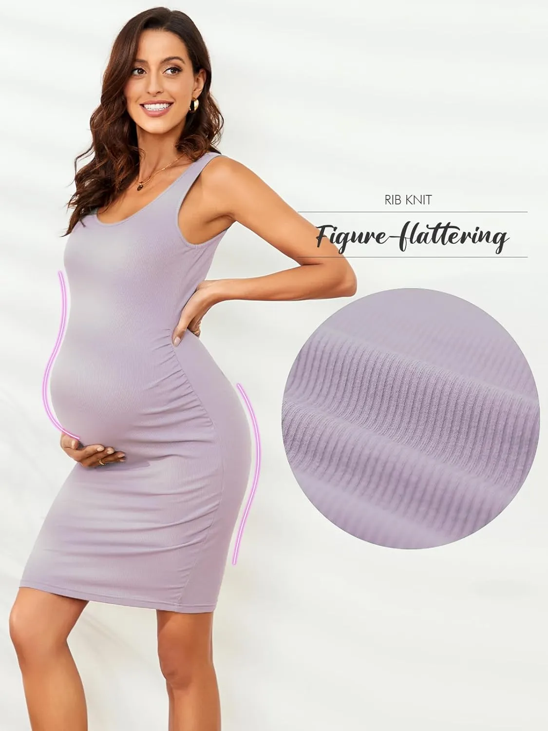Ecavus Women's Maternity Ribbed Slim Fit Dress Sleeveless Tank Dresses Scoop Neck Pregnancy Bodycon Dress for Casual Wear