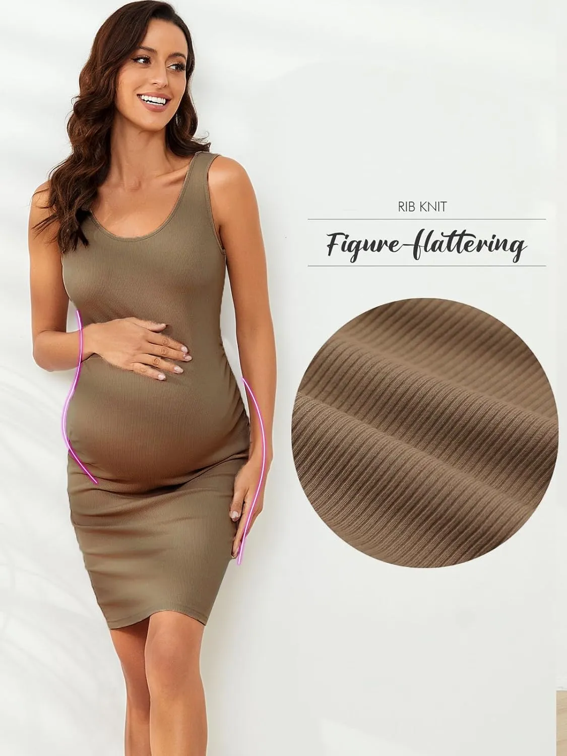 Ecavus Women's Maternity Ribbed Slim Fit Dress Sleeveless Tank Dresses Scoop Neck Pregnancy Bodycon Dress for Casual Wear