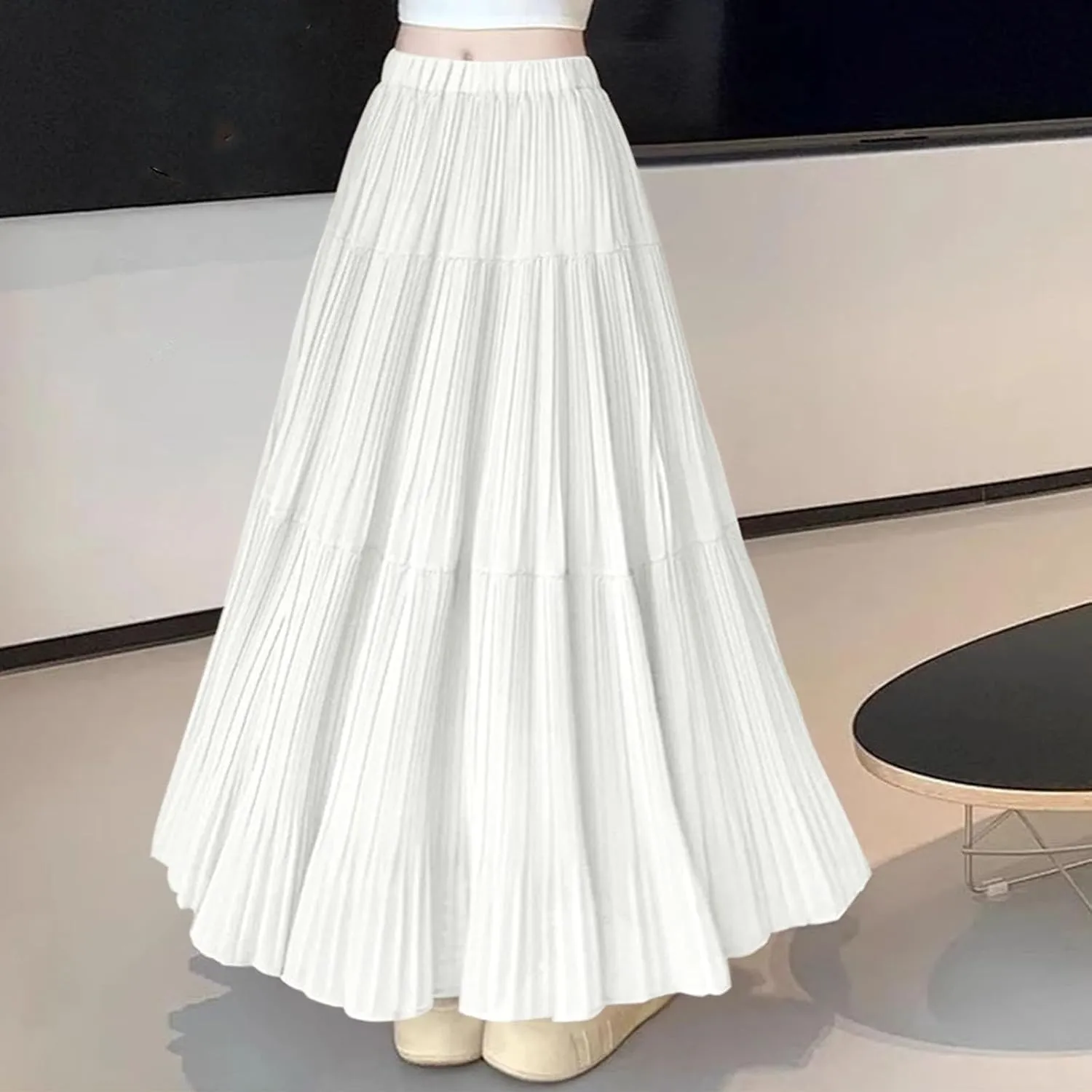 Elegant Maxi Skirts for Women 2025 Ruffle Long Flowy Swing Chiffon Elastic Waist Tiered A Line Skirt Loose Fit