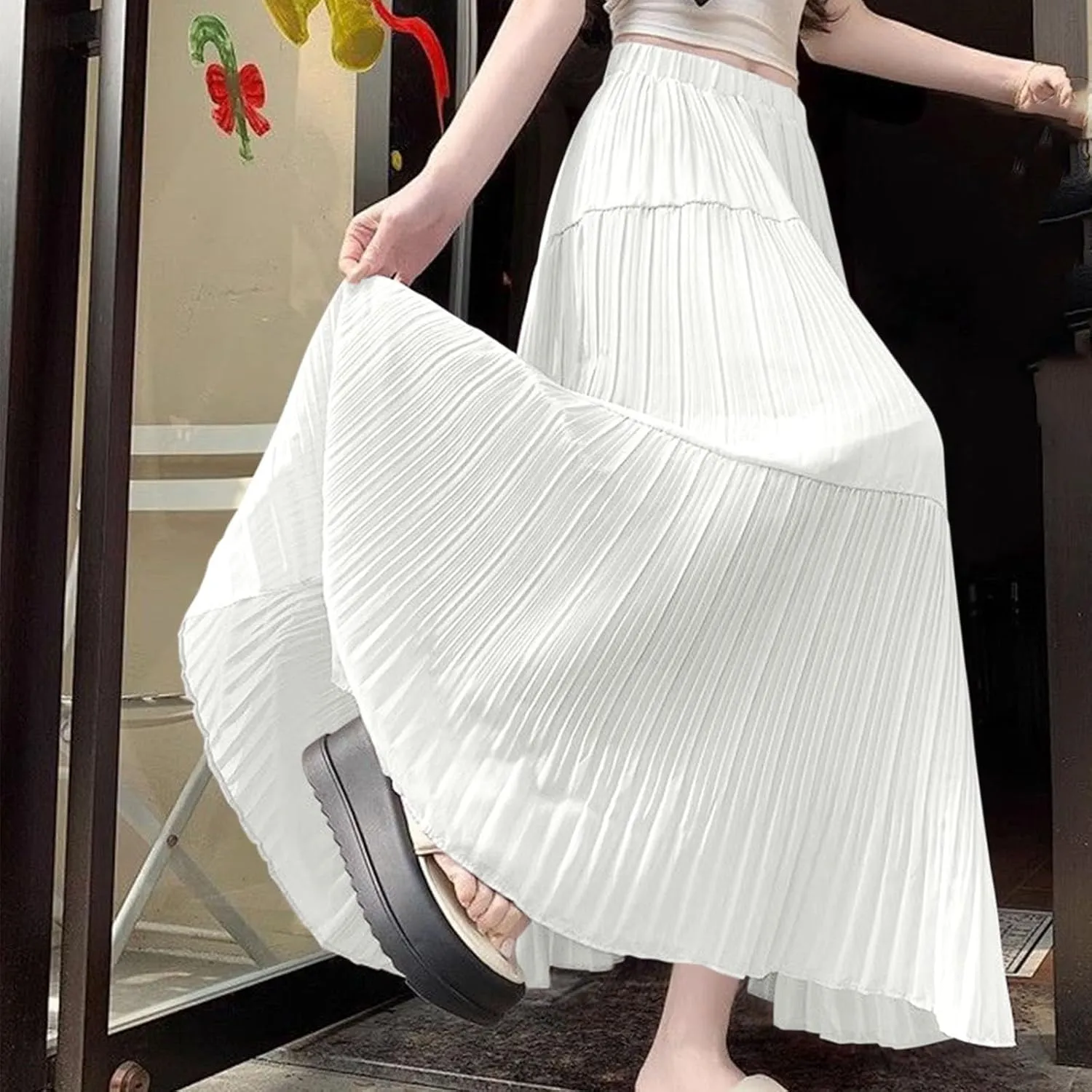 Elegant Maxi Skirts for Women 2025 Ruffle Long Flowy Swing Chiffon Elastic Waist Tiered A Line Skirt Loose Fit