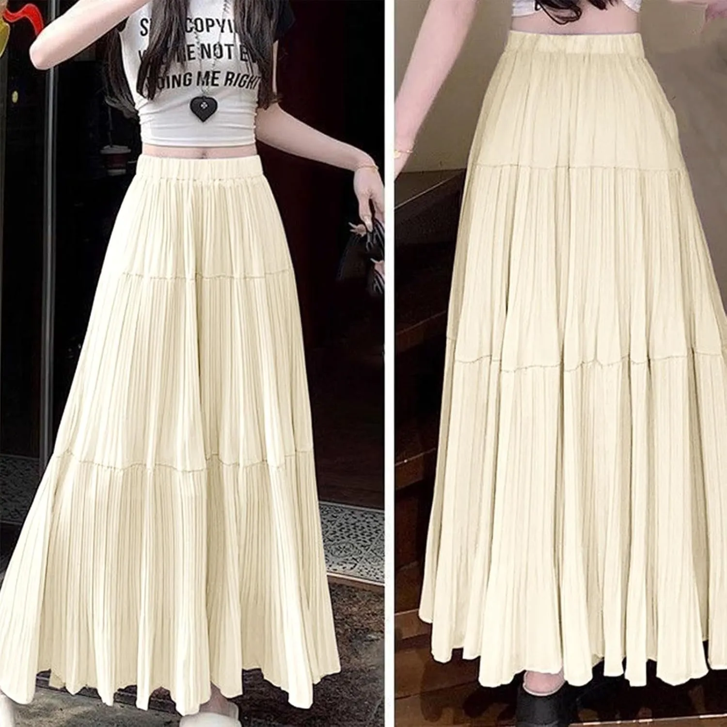 Elegant Maxi Skirts for Women 2025 Ruffle Long Flowy Swing Chiffon Elastic Waist Tiered A Line Skirt Loose Fit