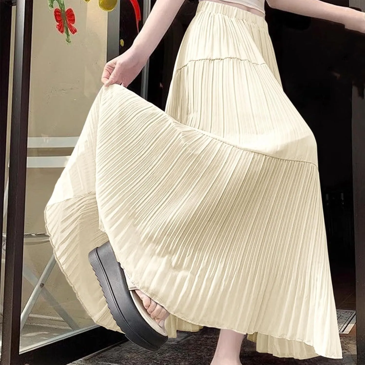Elegant Maxi Skirts for Women 2025 Ruffle Long Flowy Swing Chiffon Elastic Waist Tiered A Line Skirt Loose Fit